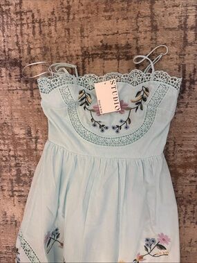 Studio Pale Blue Embroidered Lace Sundress